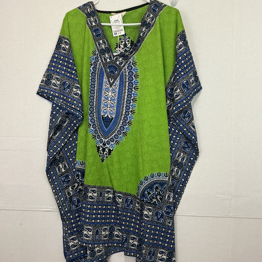 Green and Blue Patterned Kaftan/Kimono Bathing Suit Cover Up